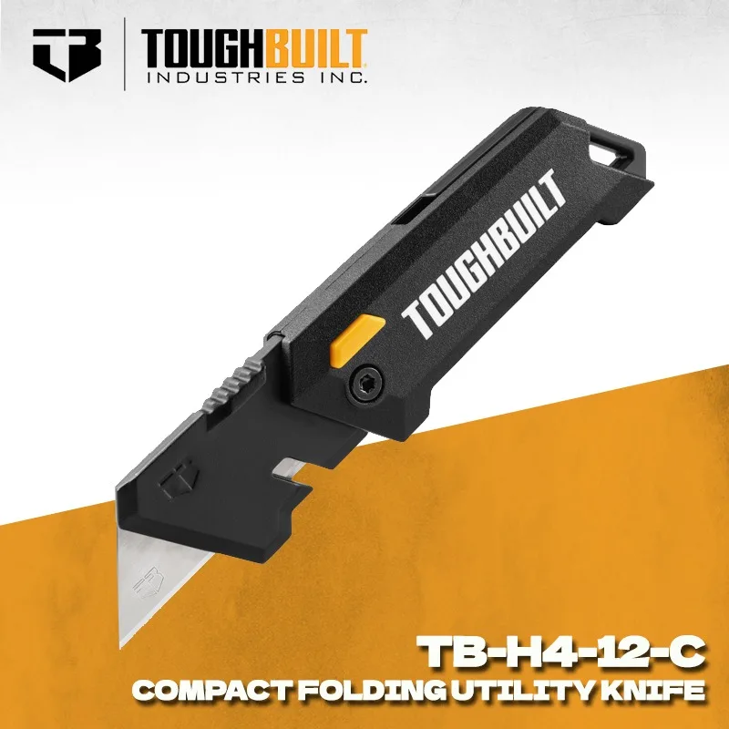 TOUGHBUILT TB-H4-12-C Small Folding Utility Knife, Heavy Duty Steel Blade, Portable Pocket Cutter for Outdoor Work & Craft