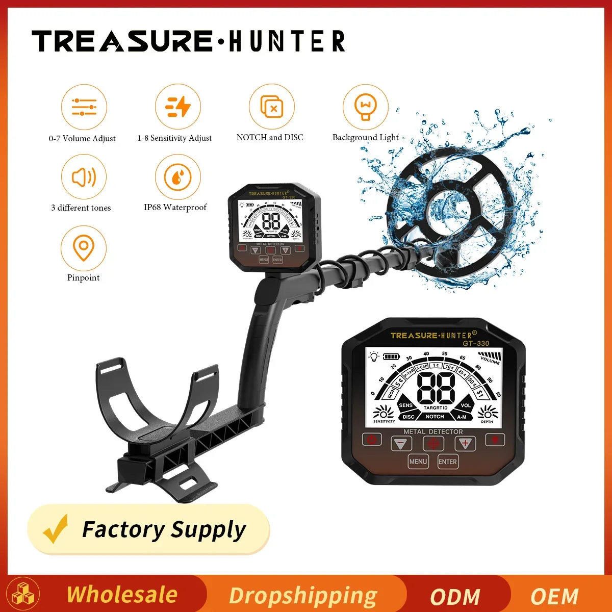 Treasure Hunter GT330 Metal Detector Underground Professional Scanner Metal Search Gold Finder Detector  Pinpointer 10inch coil