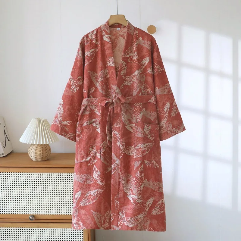 

Women's Cotton Kimono Robe, Full Sleeve Printed Loungewear with Belt, Breathable Loose Fit Bathrobe, Soft Casual Home Wear