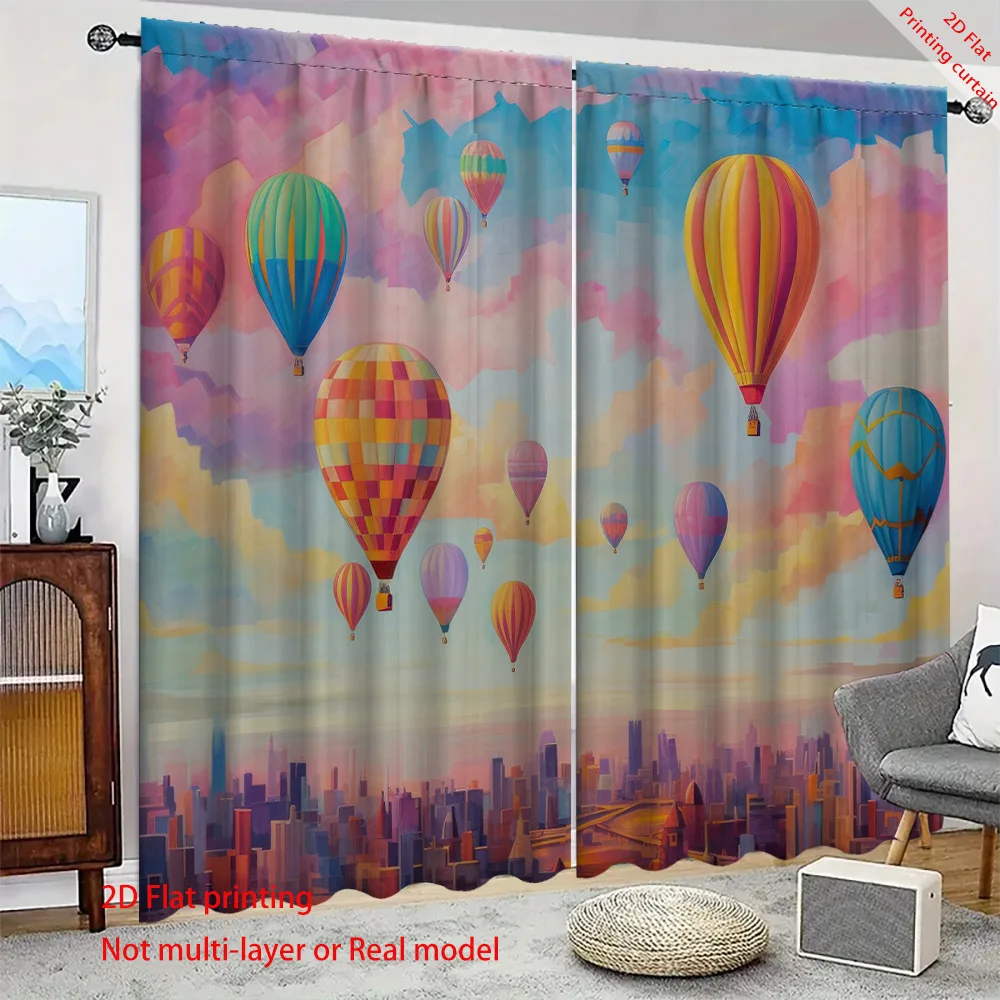 

Hot air balloon landscape printed curtains, suitable for living rooms, bedrooms, and offices. Home decoration blackout curtains
