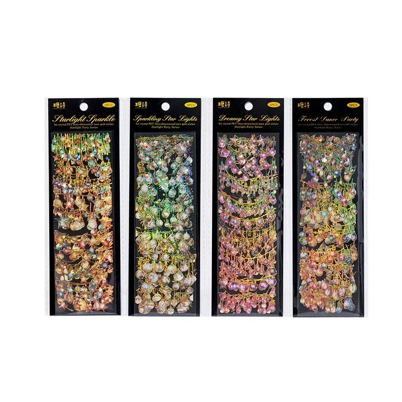 JIANWU سلسلة حفلات ضوء النجوم خمر الليزر الذهب ضوء المناظر الطبيعية المواد الكولاج PET ملصق الإبداعية DIY مجلة القرطاسية
