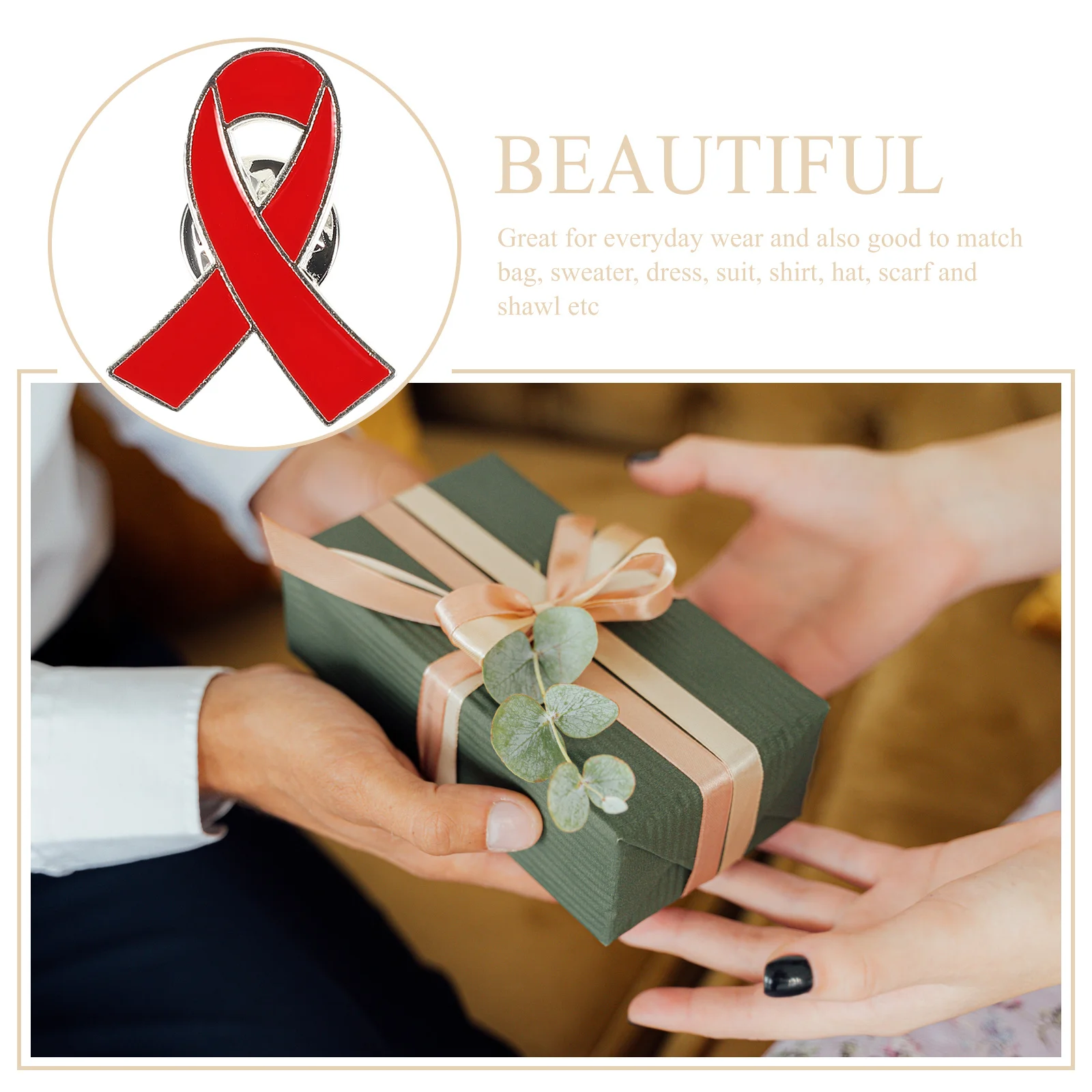 

30pcs Red Breastpin Zinc Alloy Ribbon Brooch Pin Awareness Charity Badge Peace Sign Love Theme Metal Lapel Pins