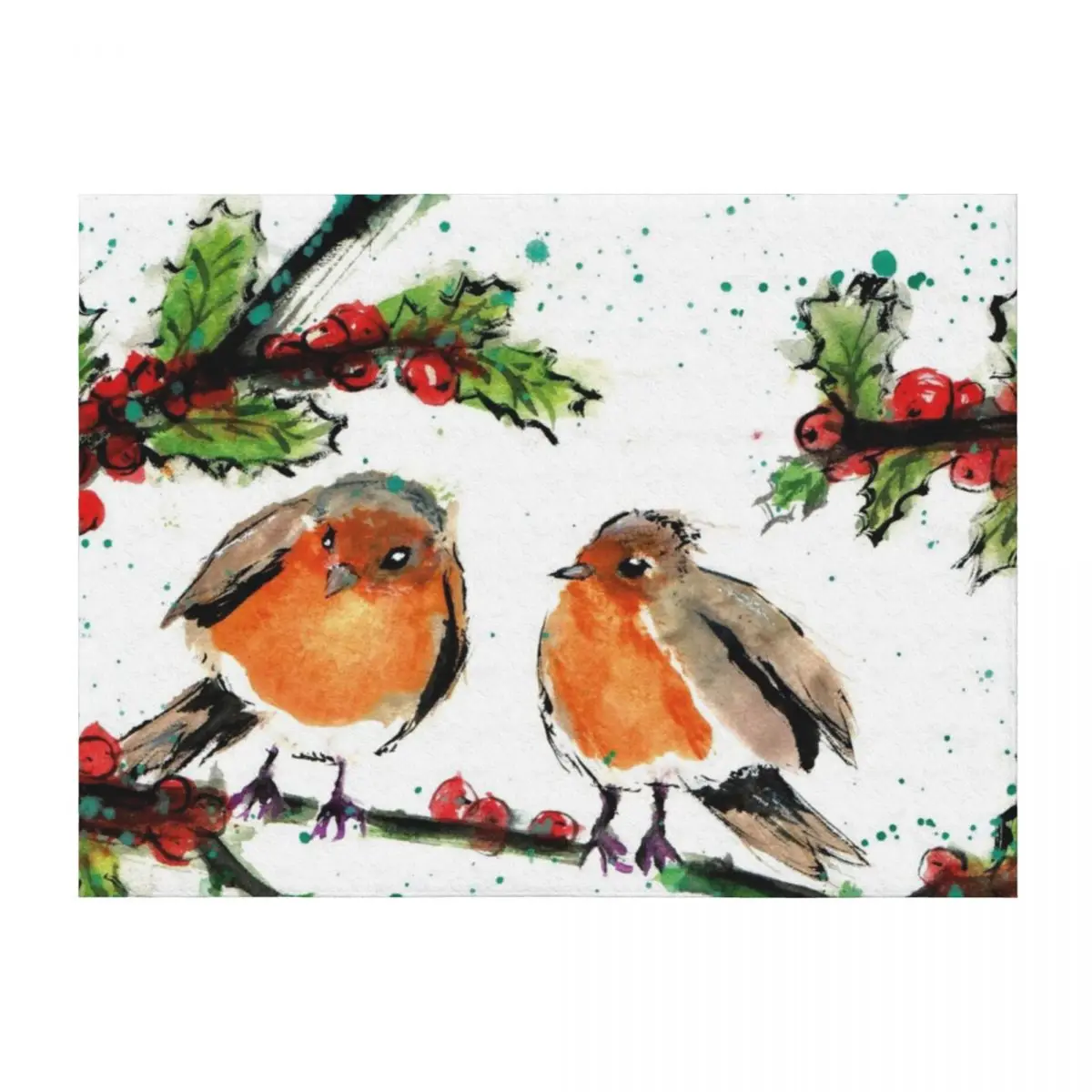 

The Christmas Robins Throw Blanket Flannel Warm Heavy Blankets
