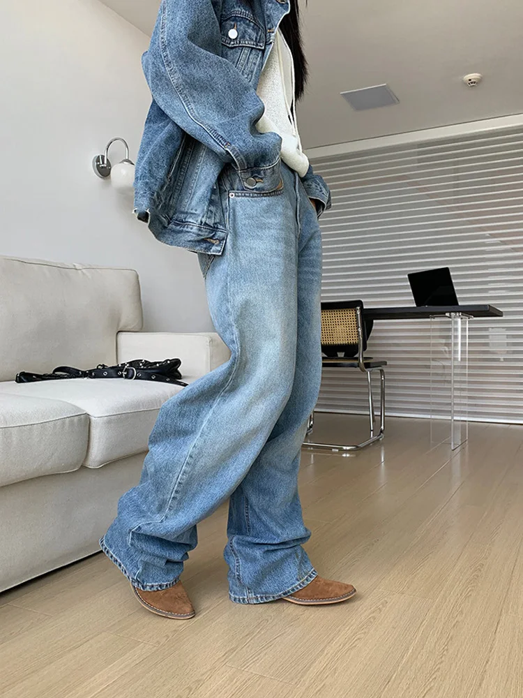 Women Vintage High Street Loose Jeans 2024 Autumn Ladies Streetwear High Waist Straight Leg Loose Denim Cargo Pants