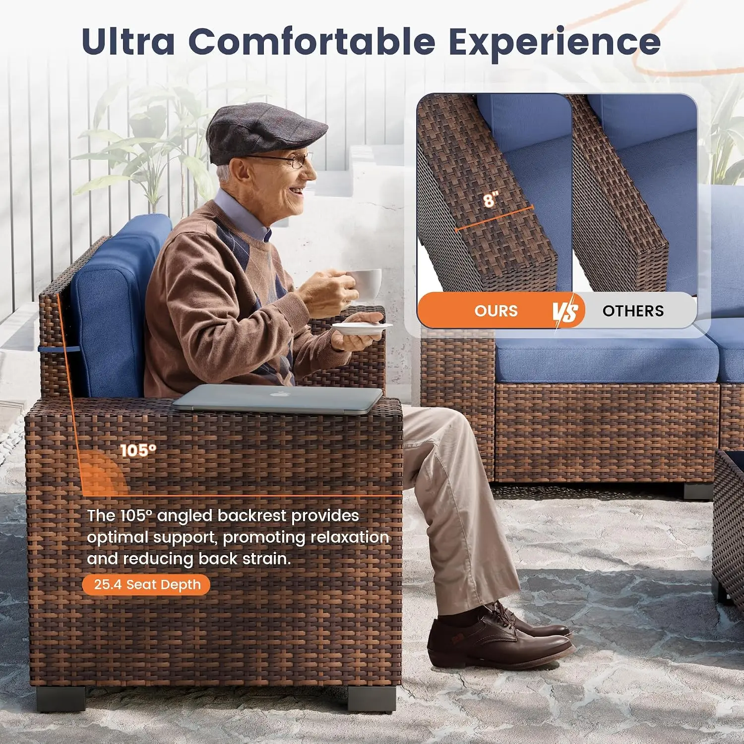 6-Piece Patio Furniture Set with 8 Inch Armrest & 4
