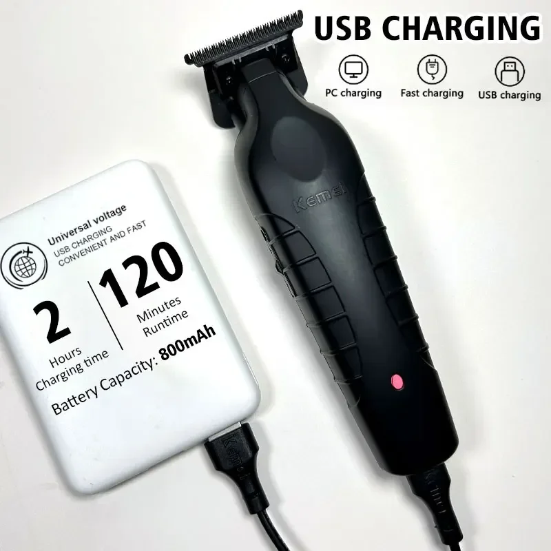 Kemei 2299 Barber Cordless Hair Trimmer 0mm Zero Gapped Carving Clipper Detailer Professional Electric Finish Cutting Machine