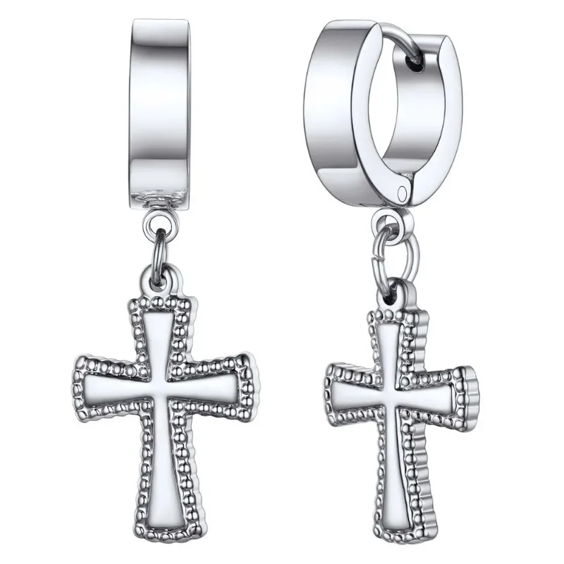 Fashion Stainless Steel Cross Pendant Earrings for Men Women Religious Amulet Ring Accessaries Hot Sale Birthday Party Gifts image 3