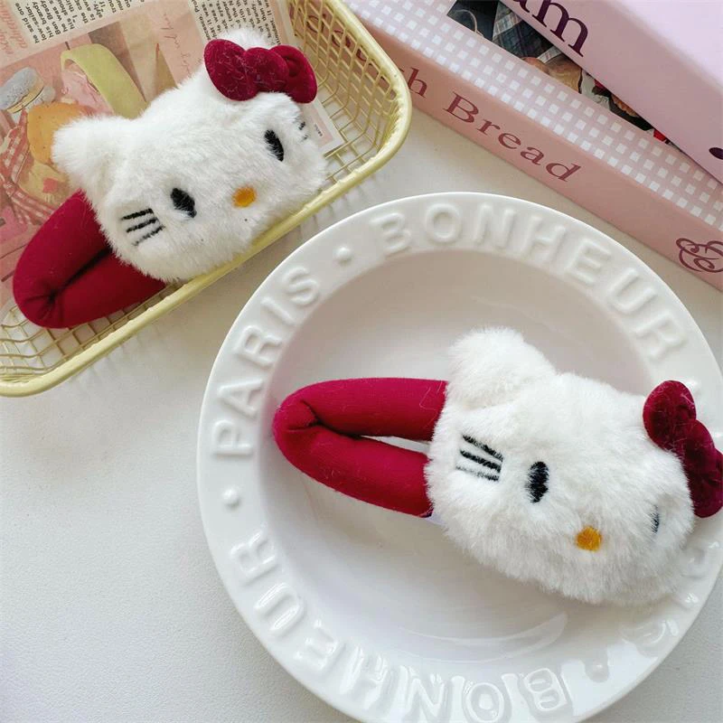 Cartoon Sanrio Hair Ties Hairpin Cute Hello Kitty Bow Plush Hair Rope Hair Clip Sweet Bangs Side Clip Hair Accessories Girl Gift