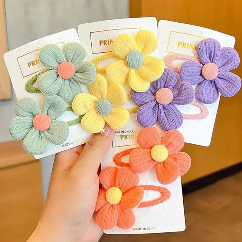 2Pcs/Set Kids Girl Hair Clip Cute Sun Flower Children\'s Fabric Flower Pair Hair Accessories Hairpin Temperament Baby Headdress