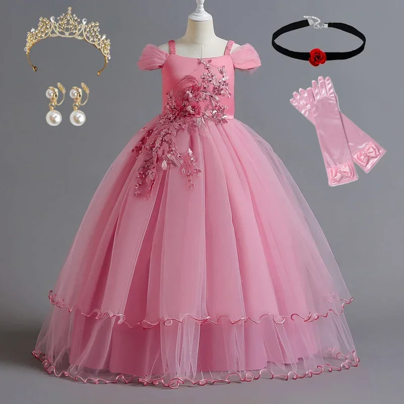 2024 الصيف طفلة فستان الحفلات الاطفال ملابس الأطفال أنيقة عيد ميلاد الأميرة الزفاف حفلة موسيقية ملابس رقص 1-14 سنة Vestidos
