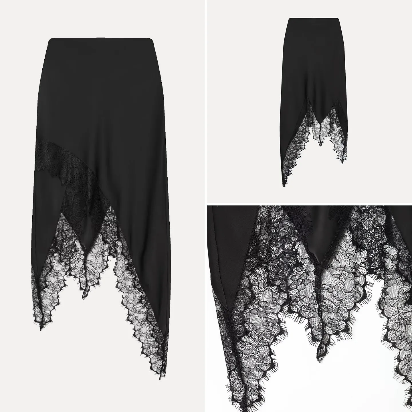 

Новая женская асимметричная юбка миди 2025 года с дизайнерским черным пэчворком, универсальная, с низкой талией, для повседневной носки