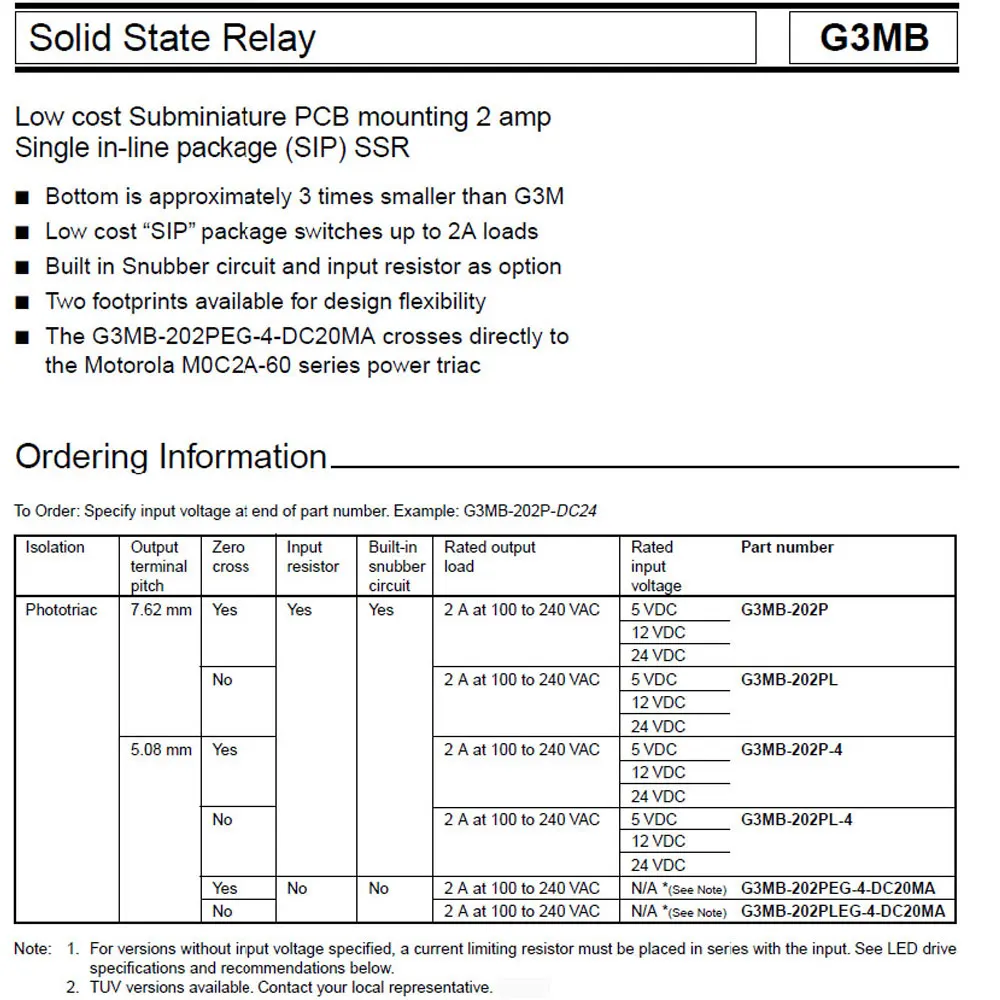 1Pcs Solid State Relay Module G3MB-202P G3MB 202P PCB SIP SSR AC 240V 2A Snubber Circuit Resistor Relay Switch 5V 12V 24V DC-AC