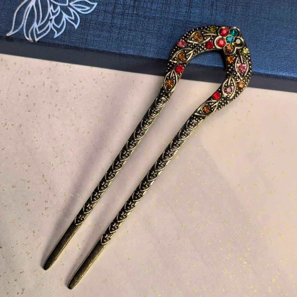 Haarstab im chinesischen Stil für Frauen und Mädchen, Vintage-Haarnadeln, modische U-förmige Haarspangen aus Metall, Haar-Accessoires – Detail 5