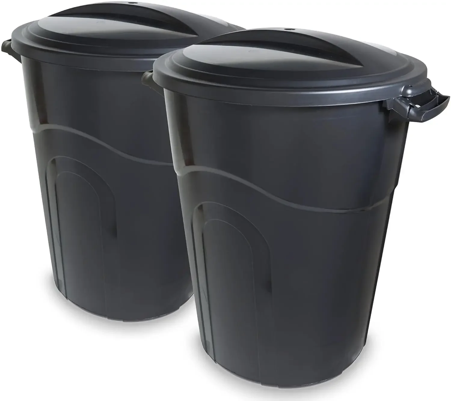 

32 Gallon Outdoor Waste Garbage Bin, Easy to Carry Pass-Through Handles & Attachable Click Lock Lid, Black