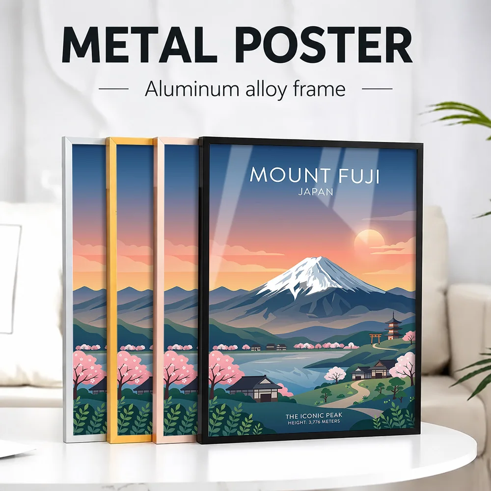 Mount Fuji Japan Travel Framed Metal Poster Personalized Photo Serene Zen Style Wall Art For Meditation Room Housewarming Gift