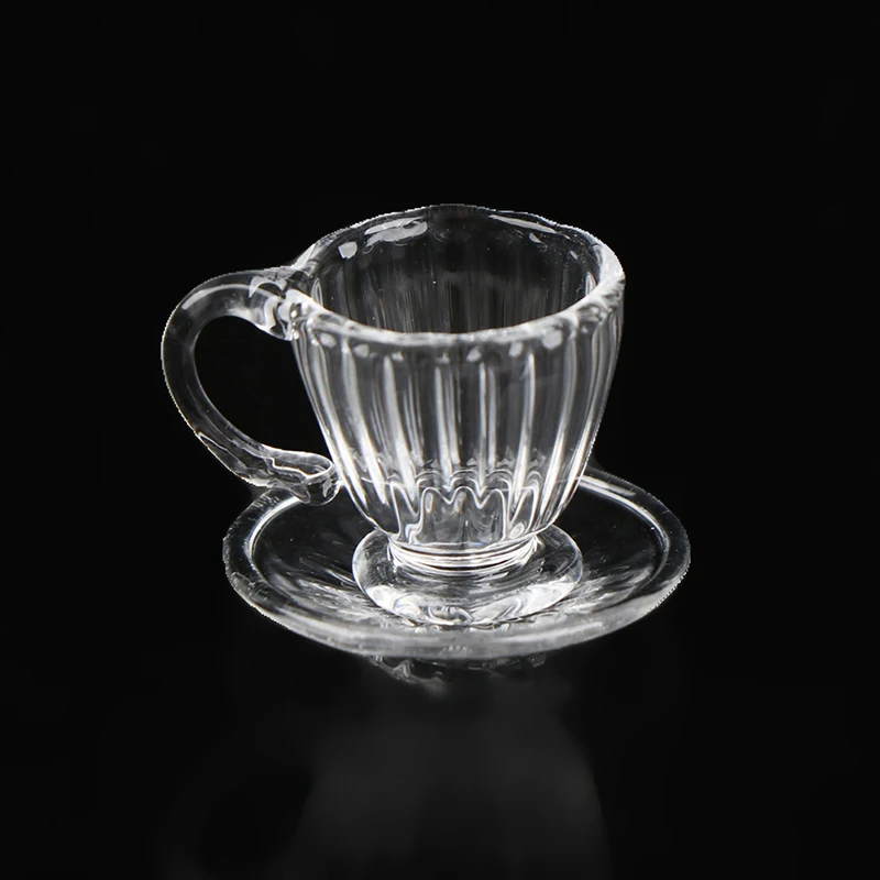 Dollhouse Tea Cup With Base Disc Coffee Cup Doll House Mini Model Furniture Accessories Glass Texture Tea Cup Saucer