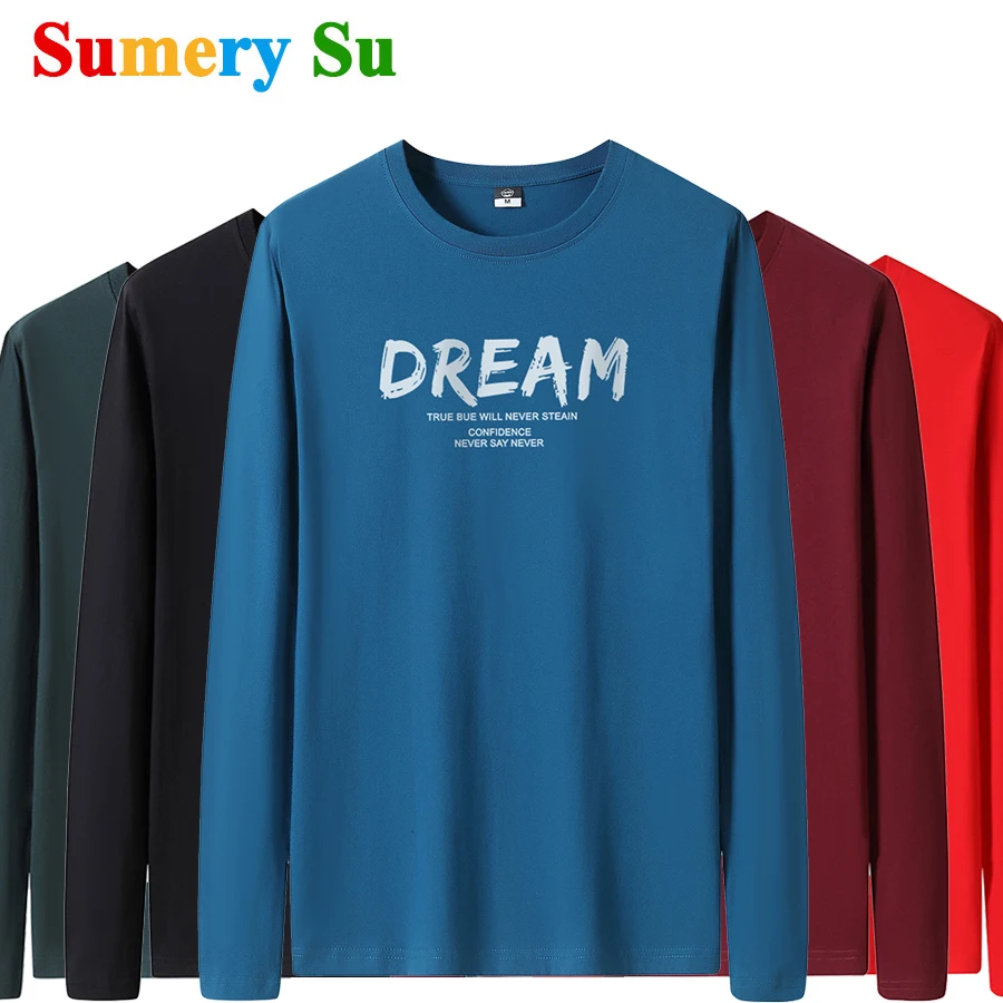 

T Shirts Men Cotton Long Fashion 2026 O-Neck Slim Male Casual Autumn Dream Print Tee Shirt 11 Colors Plus Size M-6XL Wholesale