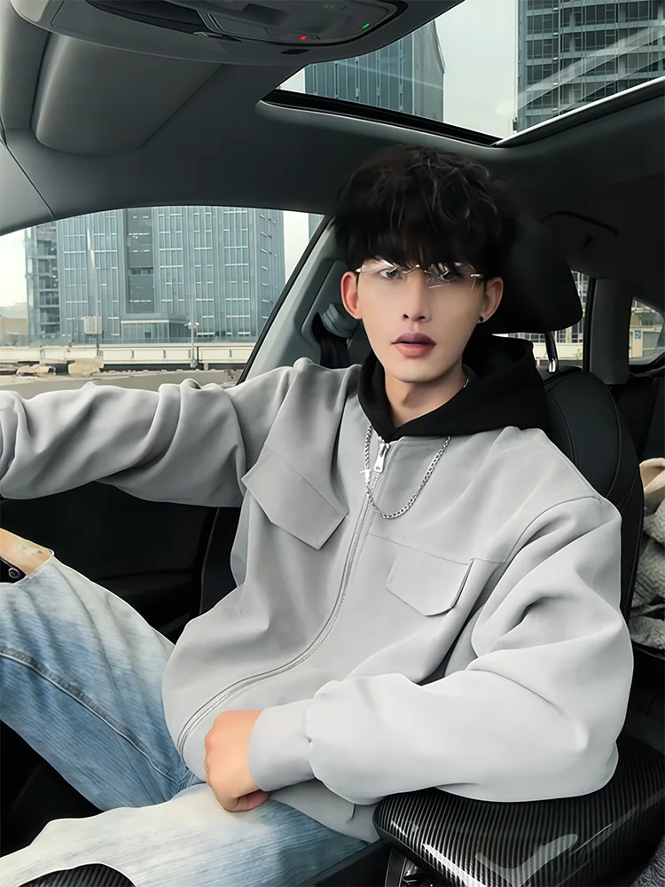 

Ay Tie Dye Мужская куртка из искусственной кожи на осень-зиму Thiened American Sle Мотоциклетная рабочая одежда с капюшоном Хлопковое пальто