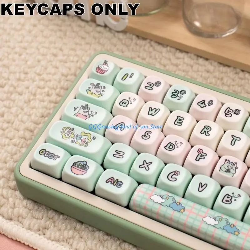 

H9EB MOA Profile Keycaps Milk Green Pig Theme Heat Subbed for Mechanical Keyboard