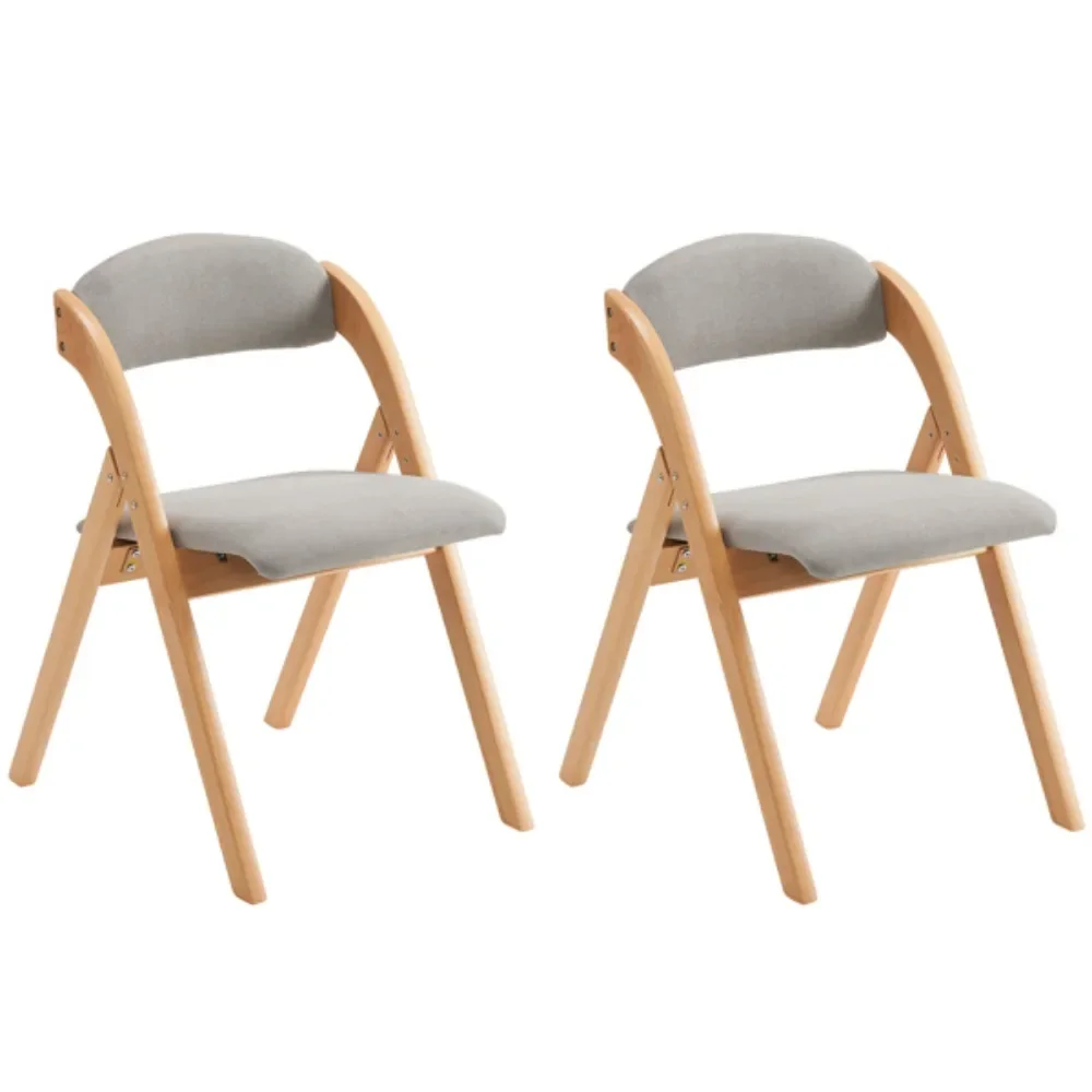 2pcs solid wood folding backrest curved beige cushion original wood color exhibition chair rubberwood with upholstered seat