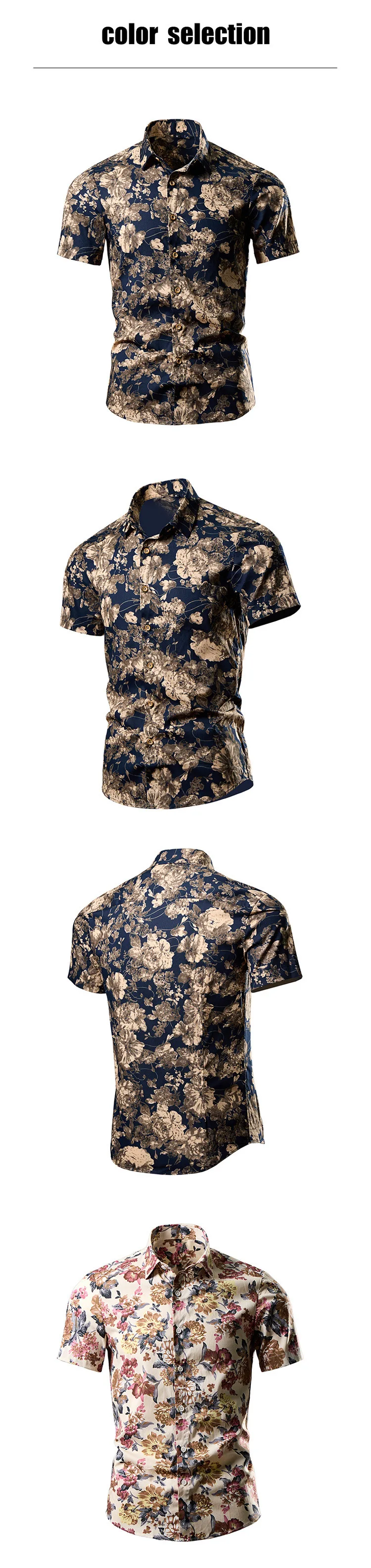 Sommer Neues Herren Freizeithemd 1025 Stil Modischer Blumendruck Mehrfarbig Kurzarm Hawaiian Urlaub Strand Oberteil – Detail 2