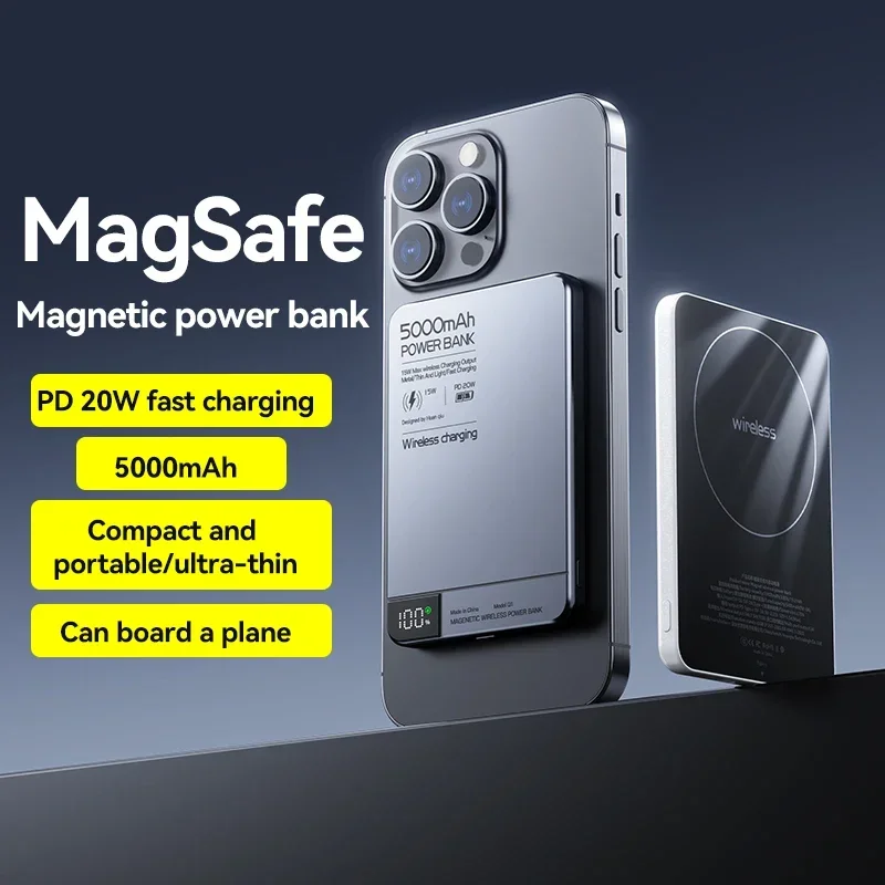 

Magsafe 10000mAh Metal Alloy Magnetic Mobile Power Wireless Charger External Battery Suitable for iPhone Xiaomi Samsung