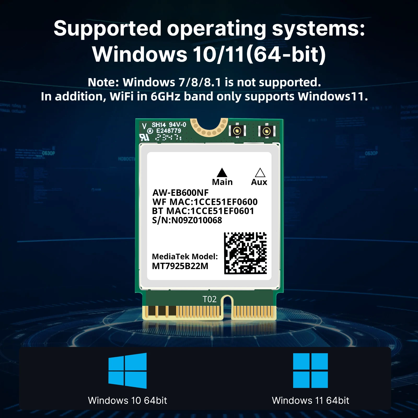 Wi-Fi 7 MT7925 M.2 Беспроводная Lan-карта 5400 Мбит/с клавиша E 2,4G Φ 6G BT5.3 сетевая карта Wi-Fi адаптер ключ для ноутбука win 10/11