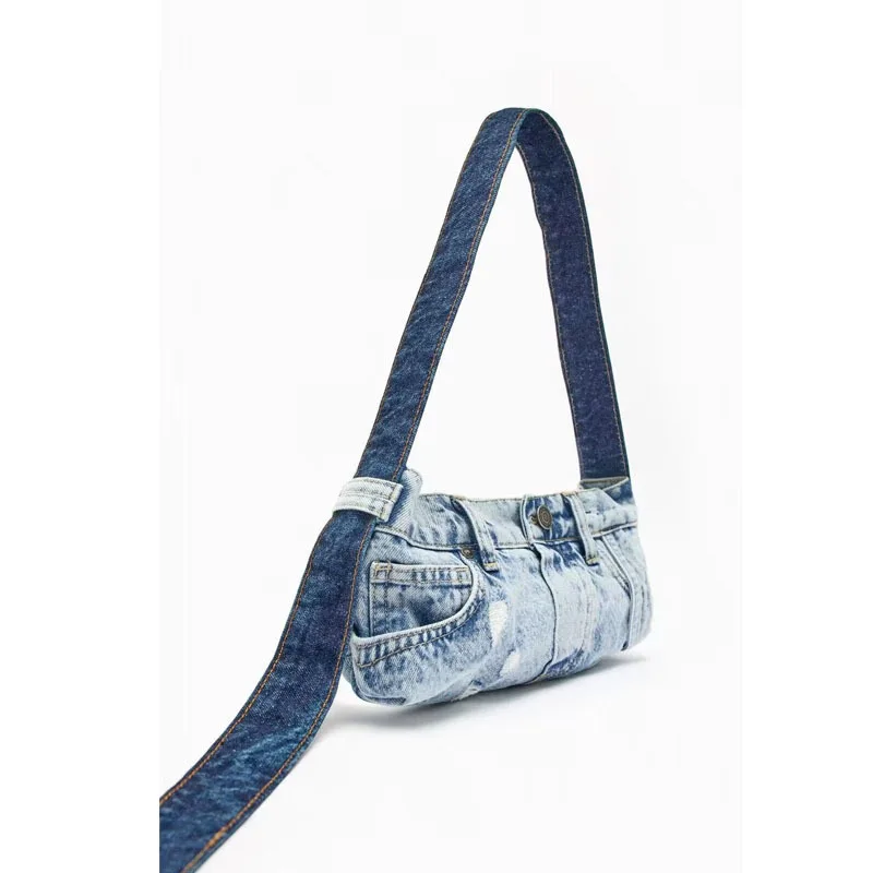 Bolso de hombro de tela vaquera Retro para mujer, bolsa de hombro portátil con retazos azules, a la moda, novedad de verano, 2023