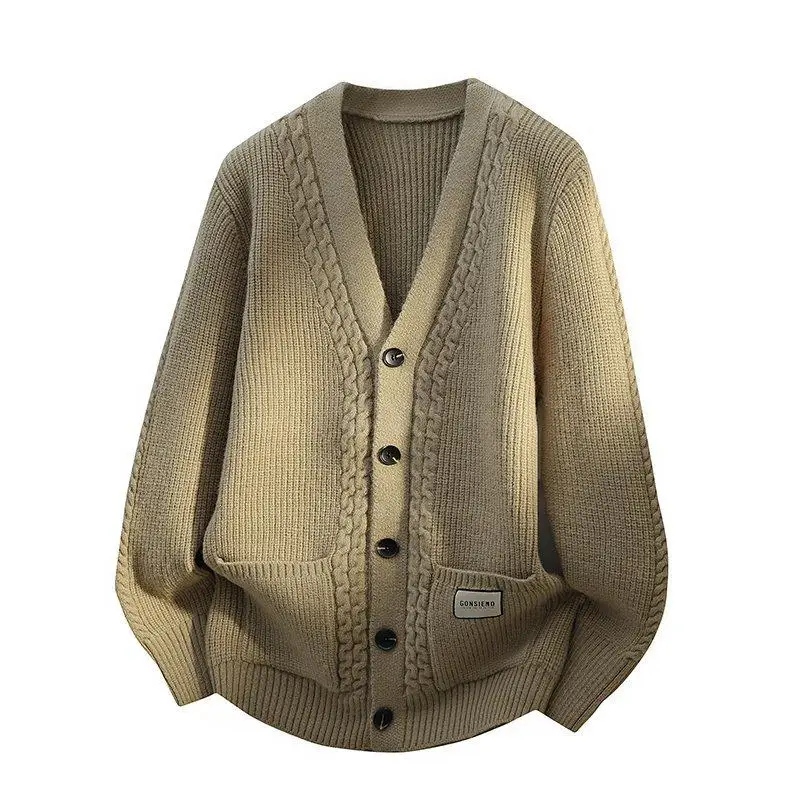 

Spring Men's Knitted Sweater Casual V-Ne Open Cardigan Faionable Simple Match All Polyester Fiber Regular Sve Long