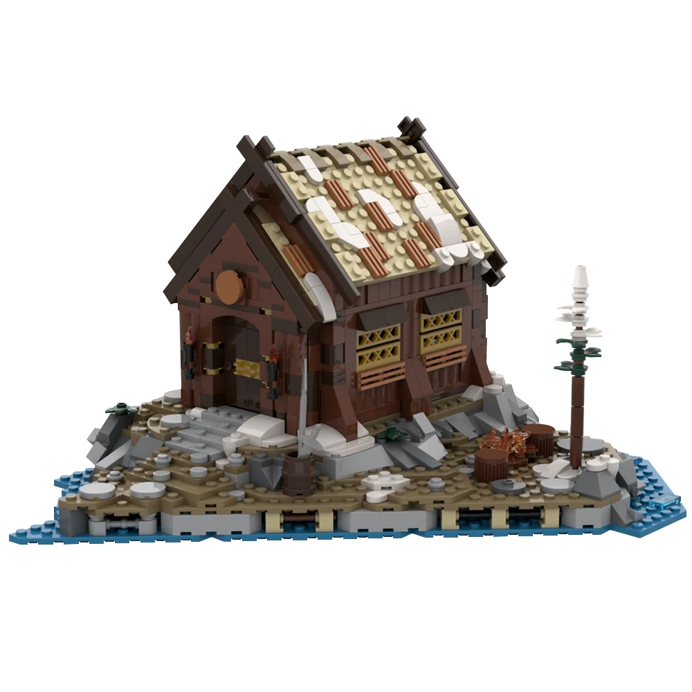 MOC Vikingeds Village Vikings Longship Building Blocks Model Średniowieczne Vikings Houses Bricks DIY Zmontowana zabawka dla dzieci Prezent