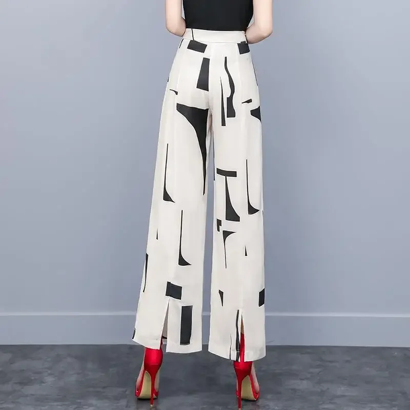 

Женская одежда, весенне-осенние эластичные карманы, высокая талия, молния, геометрические свободные широкие брюки, брючные костюмы, пригородные брюки