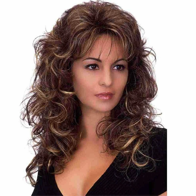 European American wigs, top hairpiece, fashionable and trendy women's wig, medium-parted synthetic long curly hair