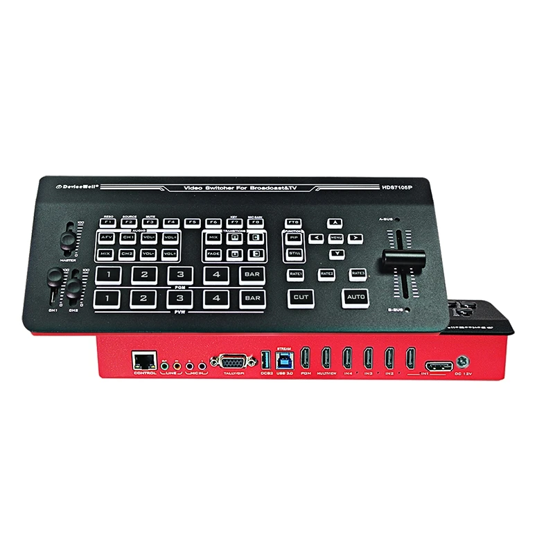 hit product5-Channel Auto Live Video Switcher HD Radio TV Broadcasting Equipment Studio Video Mixer with SD Card USB Record Live