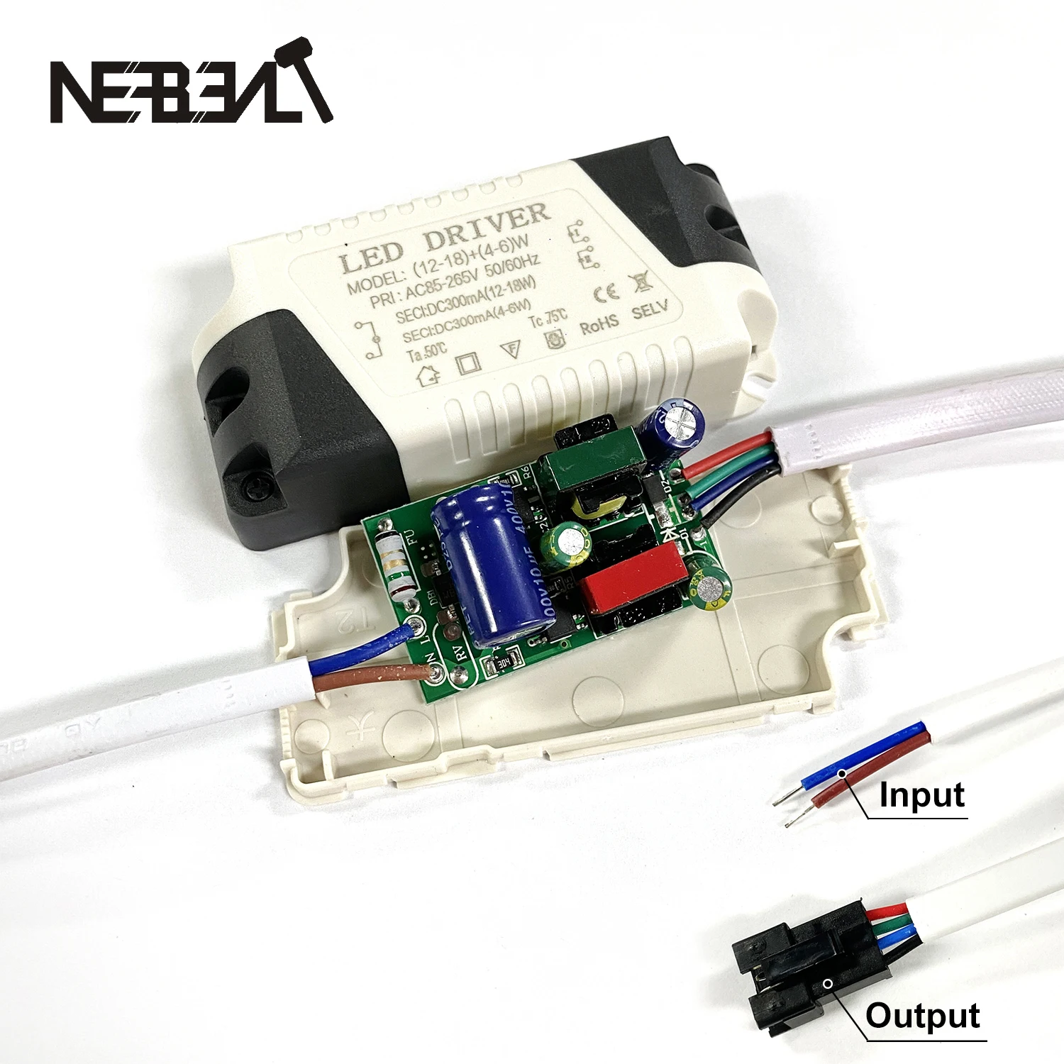 LED Driver 12+4W,18+4,18+6W Transformer for 2 Color Ceiling Dowlights Two Output:DC12-21V,36-62V 300mA 4pin Connector AC110V-265