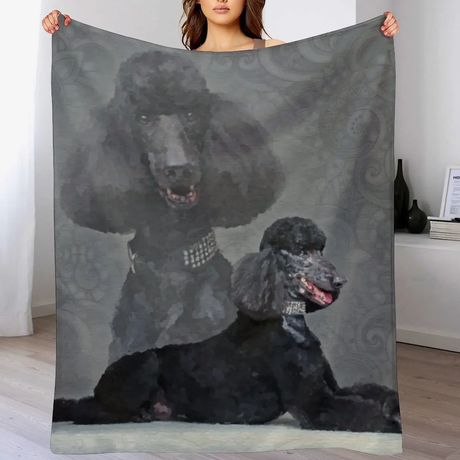 

Elegant Black Standard Poodle Composition Throw Blanket Vintage Soft Beds Loose Nap Blankets
