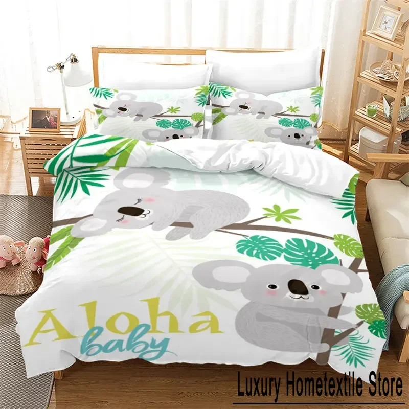 Cartoon Koala Bedding Set Boys Girls Twin Queen Size Duvet Cover Pillowcase Bed Kids Adult Fashion Home Textileextile