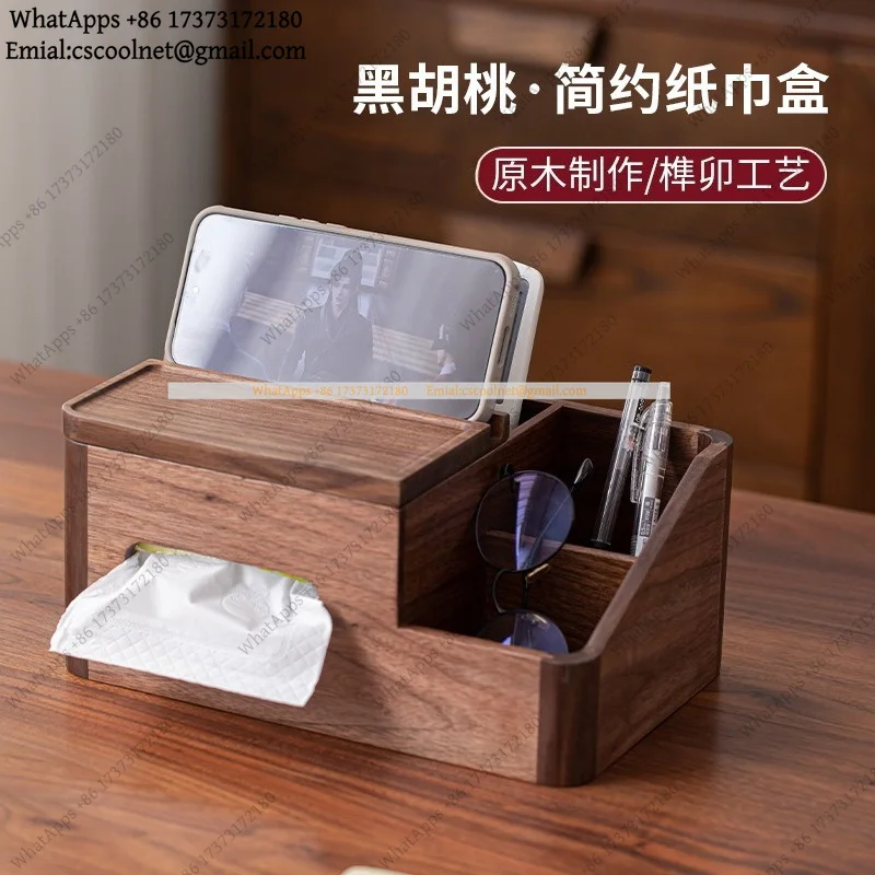 JS02 Black walnut solid wood tissue box, napkin pumping carton, desk walnut desktop storage box, whole wood digging