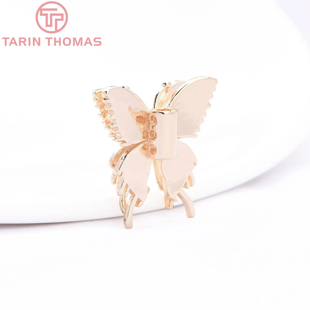 (8768) 4PCS 22x23MM 24K Gold Color Brass with Zircon Butterfly Shaped Pendant Bracelet Beads High Quality Diy Jewelry Finding