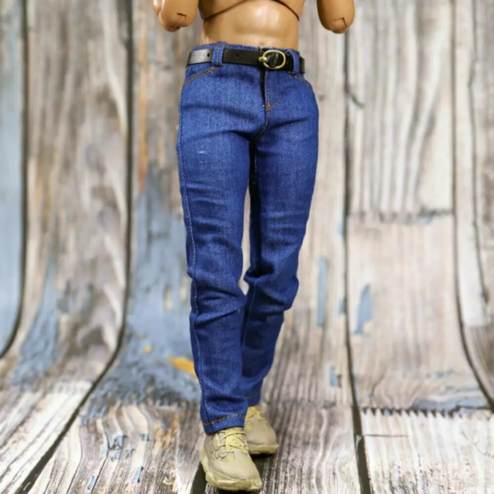 1/6 escala soldado clássico slim calças jeans jeans & cinto modelo para 12 Polegada masculino figura de ação bonecas do corpo brinquedo acessórios de vestuário