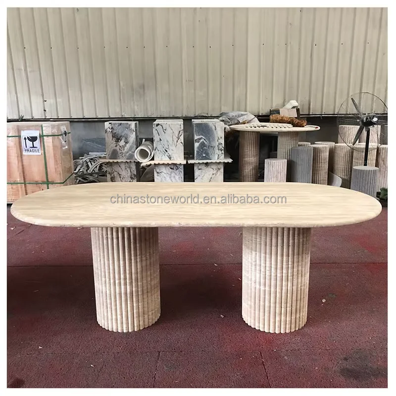 

Customization Natural Stone Oval Kitchen Room Furniture Restaurant Marble Travertine Top Dining Table