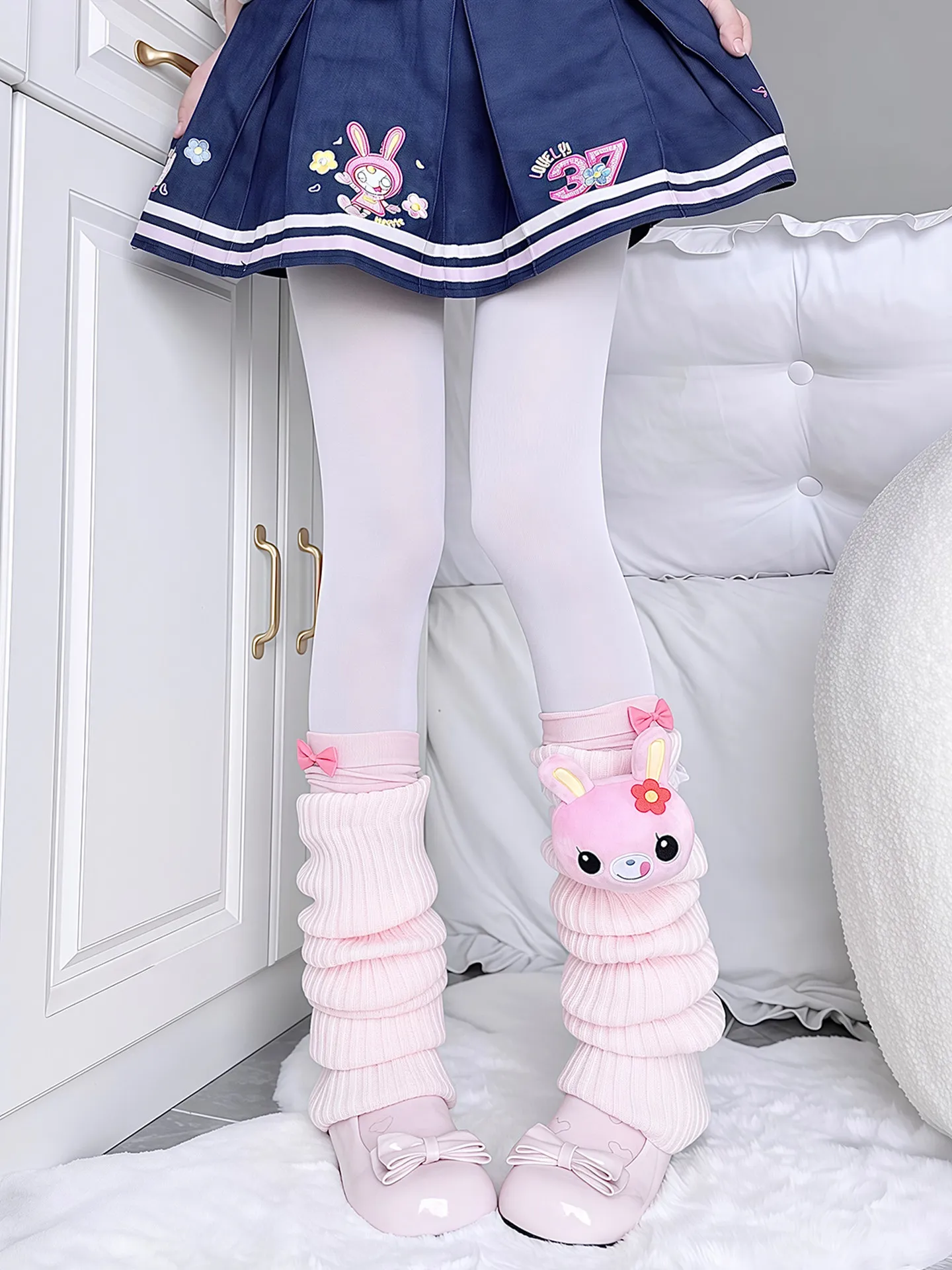 

Japanese Rabbit Socks Lolita Bow Knee Socks Girl Pile Daughter Clothes Pink Cute Cartoon Socks Harajuku Leg Warmers