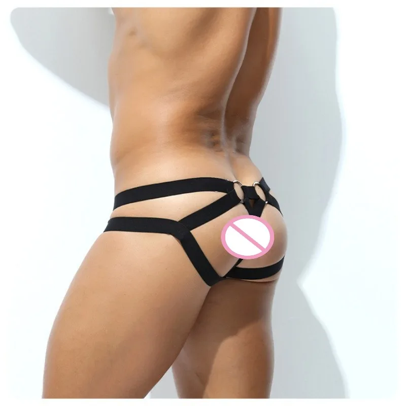 

Men Jockstrap Underwear Low Waist Cotton Breathable Athletic Supporter Jock Strap Novelty Hollow Strap Open Back Lingerie Thong