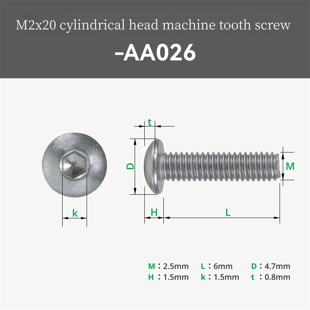 Top Bamboo 3D Printing Model Special Standard Parts M2x20 Cylindrical Head Machine Teeth Screws (10 pieces) Maker Treasure