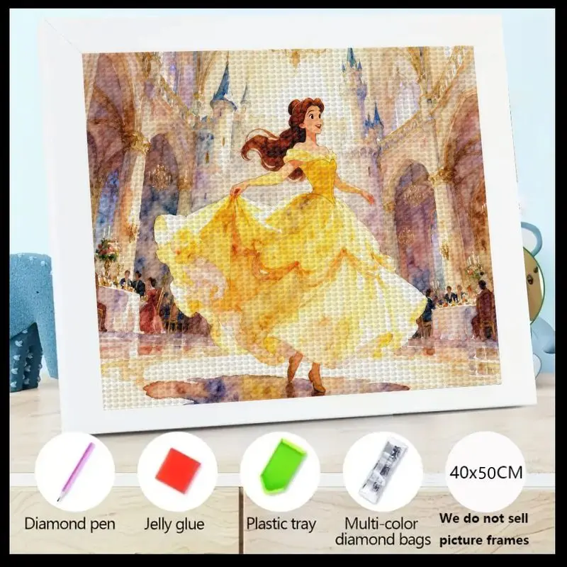 

1PC 5D DIY Disney Princess Belle Diamond Painting Kit, Beauty and the Beast Full Drill Rhinestone Embroidery Art for Adults Kids