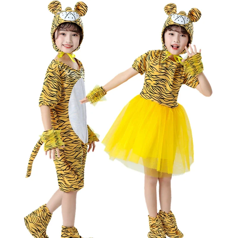 Ragazza ragazzo Bambini Animali Cosplay tigre Costumi Bambini Scuola materna Tuta tutu vestito Halloween Party Spettacolo scolastico Uniforme