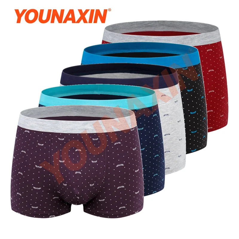 5 Pieces Men Plus Size Printed Boxer Briefs Breathable Soft Underwear For Big Men Asian Size XL 2XL 3XL 4XL 5XL 6XL 7XL 8XL 9XL
