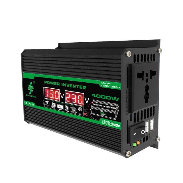 4000W Podwójny cyfrowy wyświetlacz LCD Inwertery solarnie DC 12V do AC 110V 220V Przenośny power bank Konwerter samochodowy do kampera RV