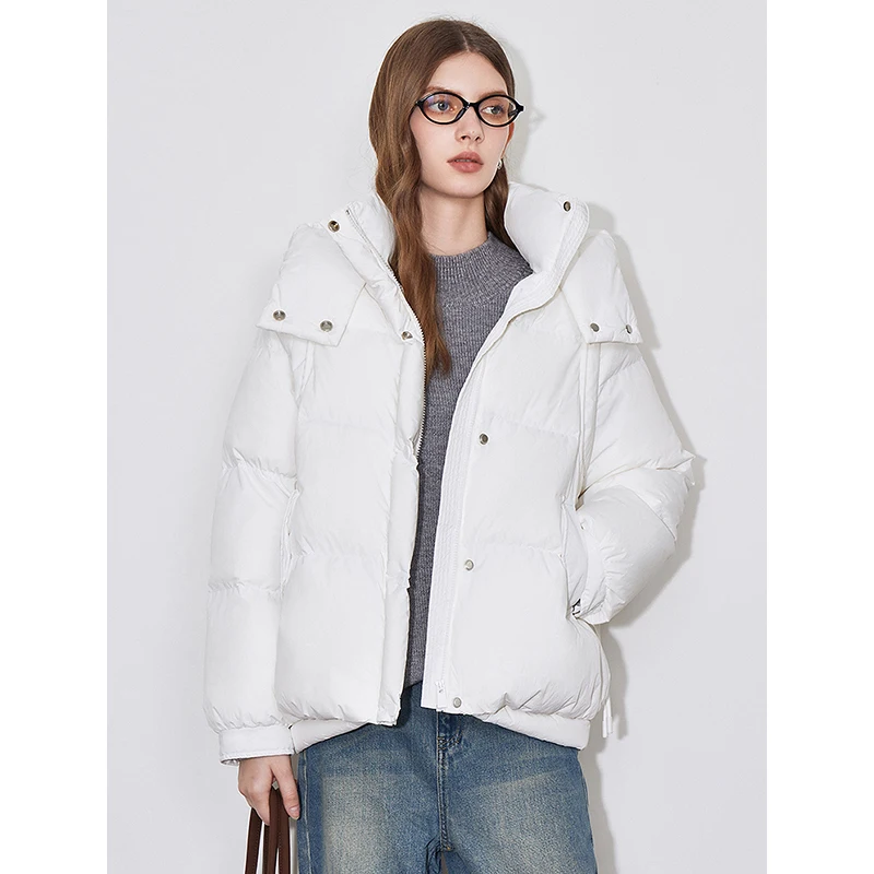 TOYOUTH Women Down Jacket 2024 Winter New 90% White Duck Down Lightweight Hooded Stand up Collar Bread Jacket