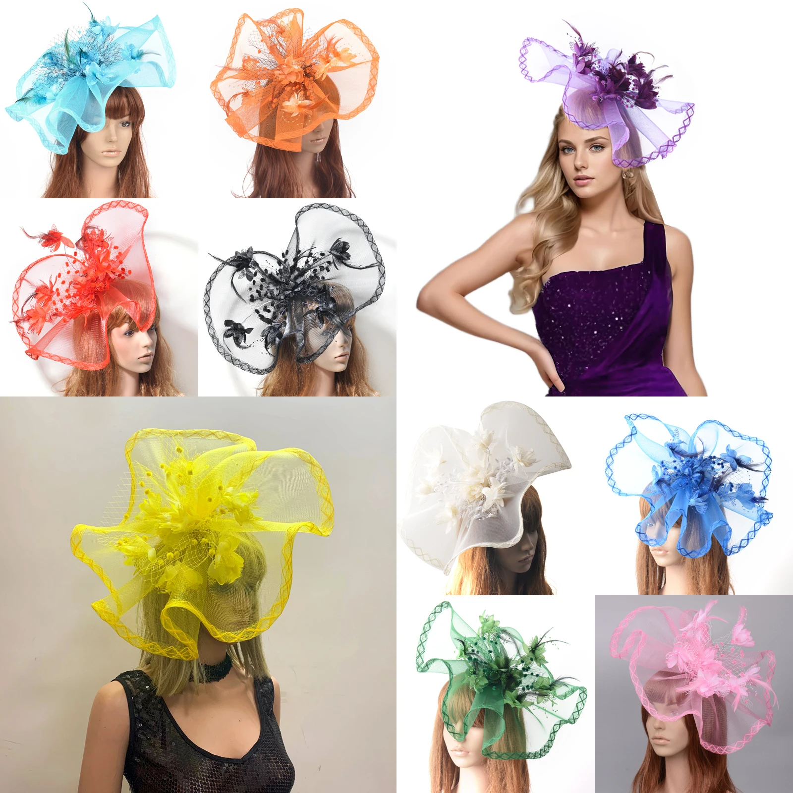 

Handmade Big Flower Fascinators Hat Hair clips Accessories Veils For Women Lady Tea Party Wedding Dress Church Headwewar