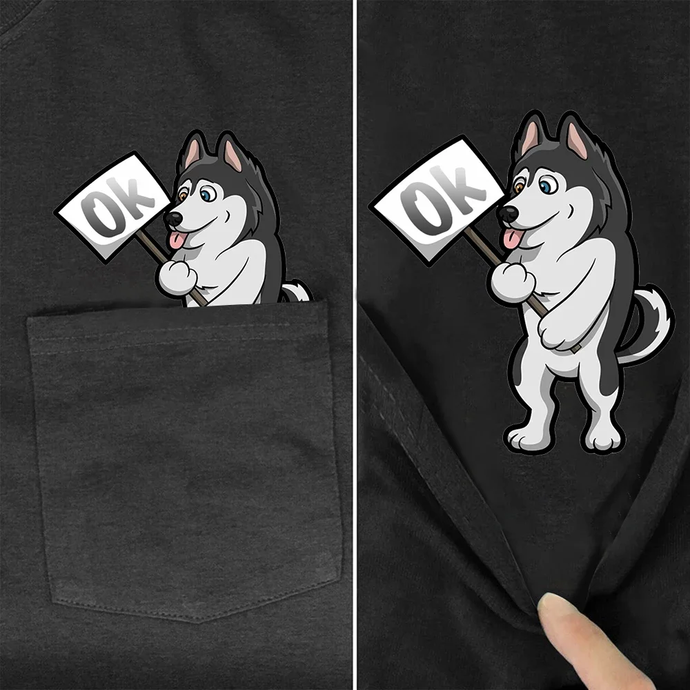 

CLOOCL 100% Cotton T-shirts Fashion Brand Husky Say OK Printed Pocket Tees Harajuku O-neck Short Sleeve Tops Woman Tshirts